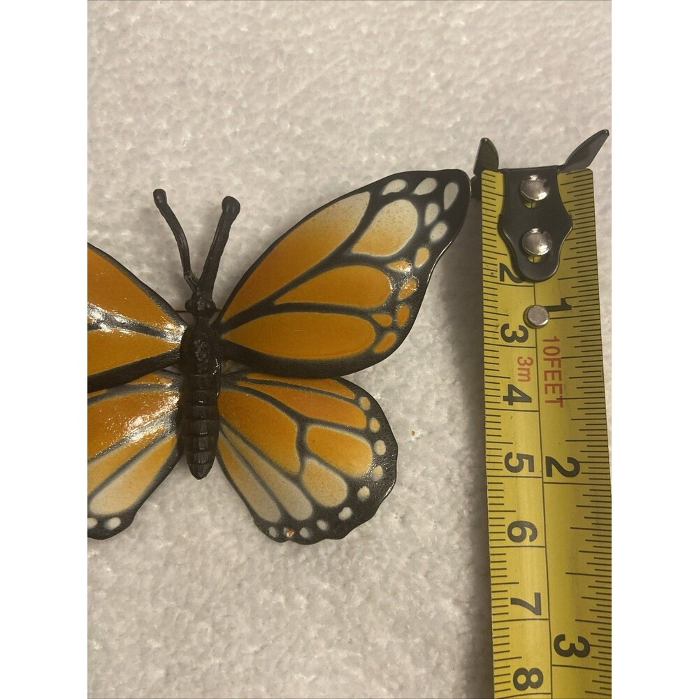 Goldtone Monarch Butterfly Brooch Black Orange Yellow Tiered Wings Glossy Finish - Picture 5 of 7